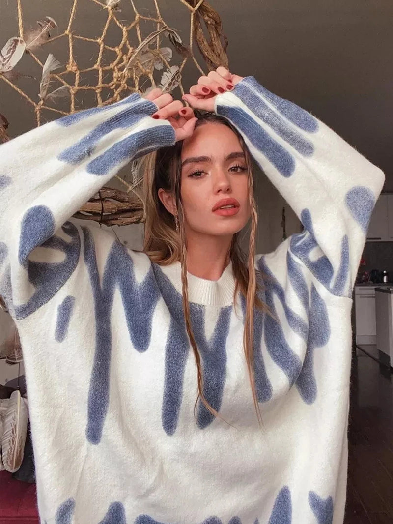 New Tie-Dye Knit Women'S Oversize Sweater Pullovers Long Sleeve Y2K Casual 2025 Streetwear Loose Pull Femme Jumper