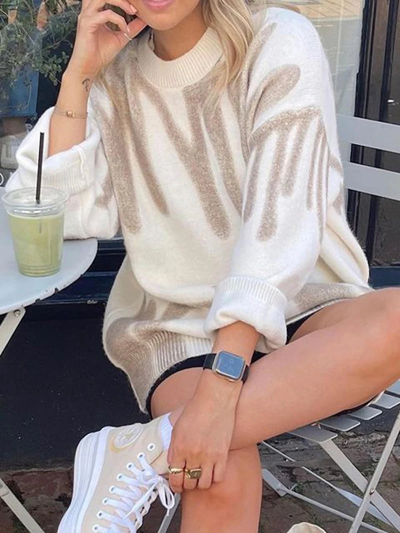 New Tie-Dye Knit Women'S Oversize Sweater Pullovers Long Sleeve Y2K Casual 2025 Streetwear Loose Pull Femme Jumper