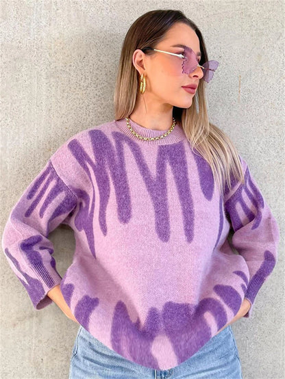 New Tie-Dye Knit Women'S Oversize Sweater Pullovers Long Sleeve Y2K Casual 2025 Streetwear Loose Pull Femme Jumper