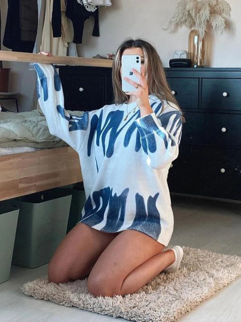 New Tie-Dye Knit Women'S Oversize Sweater Pullovers Long Sleeve Y2K Casual 2025 Streetwear Loose Pull Femme Jumper