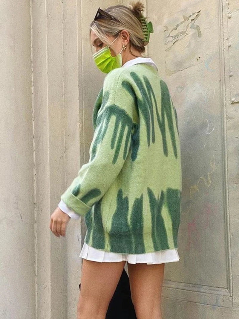 New Tie-Dye Knit Women'S Oversize Sweater Pullovers Long Sleeve Y2K Casual 2025 Streetwear Loose Pull Femme Jumper