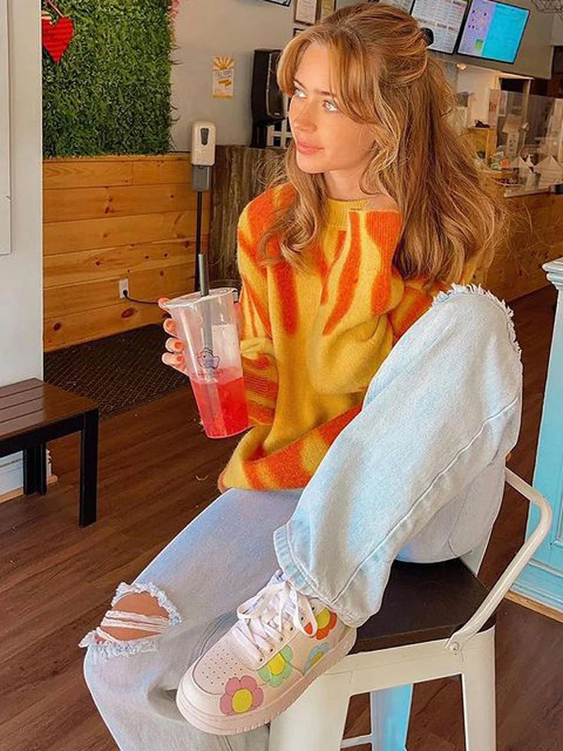 New Tie-Dye Knit Women'S Oversize Sweater Pullovers Long Sleeve Y2K Casual 2025 Streetwear Loose Pull Femme Jumper