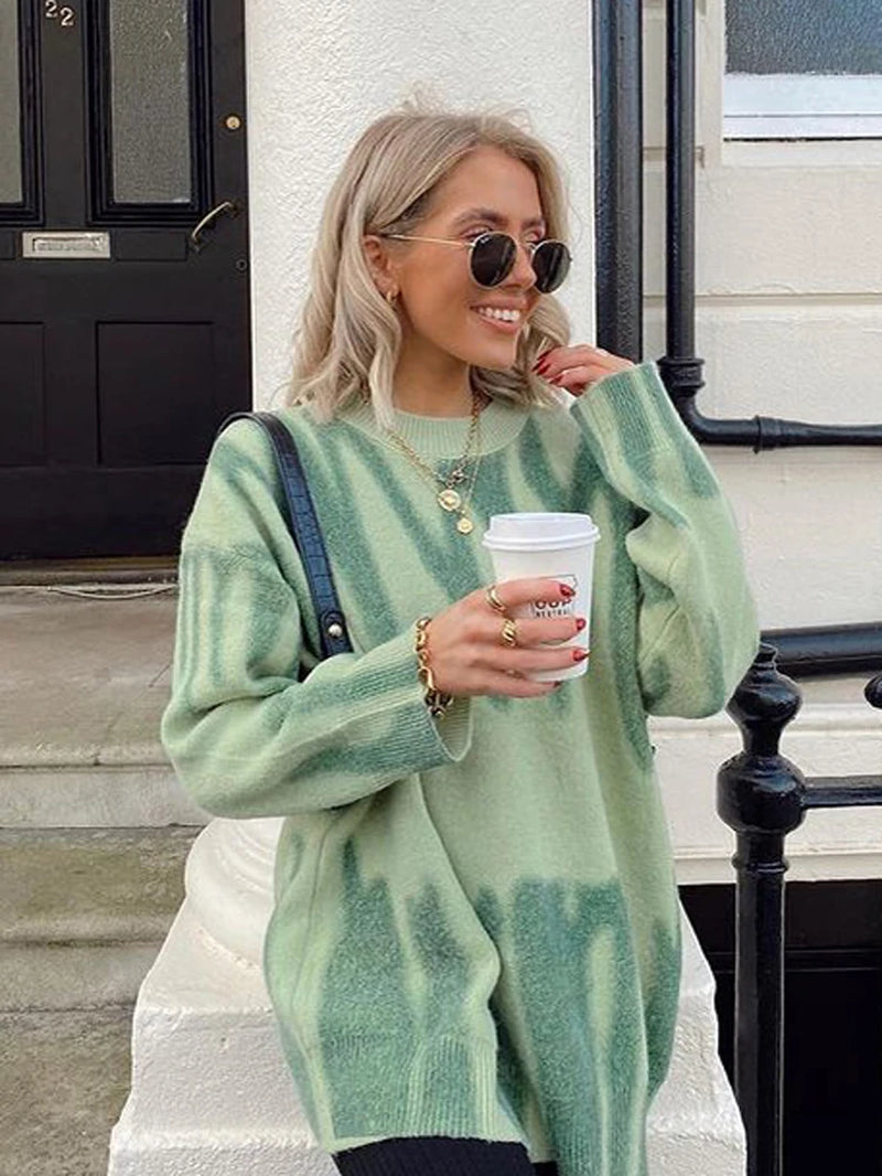 New Tie-Dye Knit Women'S Oversize Sweater Pullovers Long Sleeve Y2K Casual 2025 Streetwear Loose Pull Femme Jumper