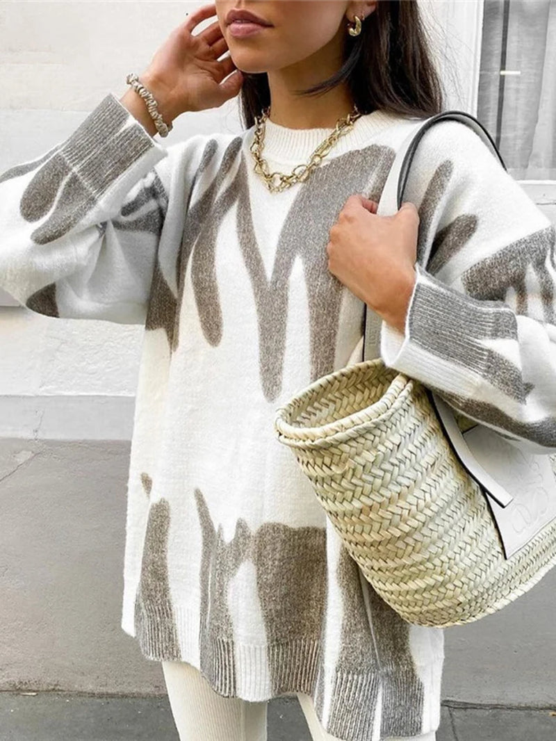 New Tie-Dye Knit Women'S Oversize Sweater Pullovers Long Sleeve Y2K Casual 2025 Streetwear Loose Pull Femme Jumper